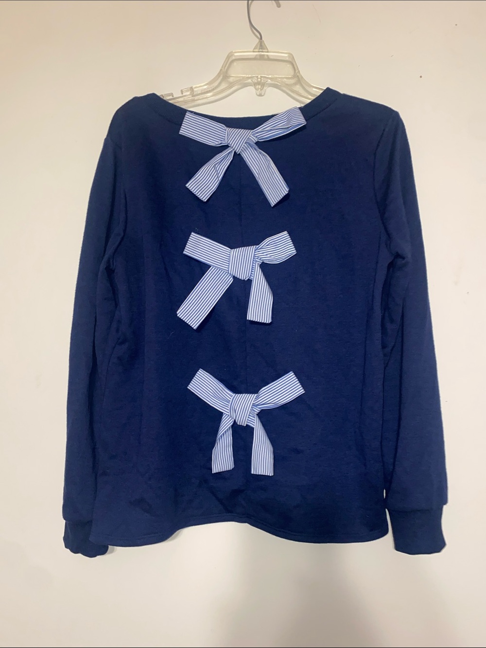 💕5/$25 Navy Long-Sleeve Top with Striped Bow Back